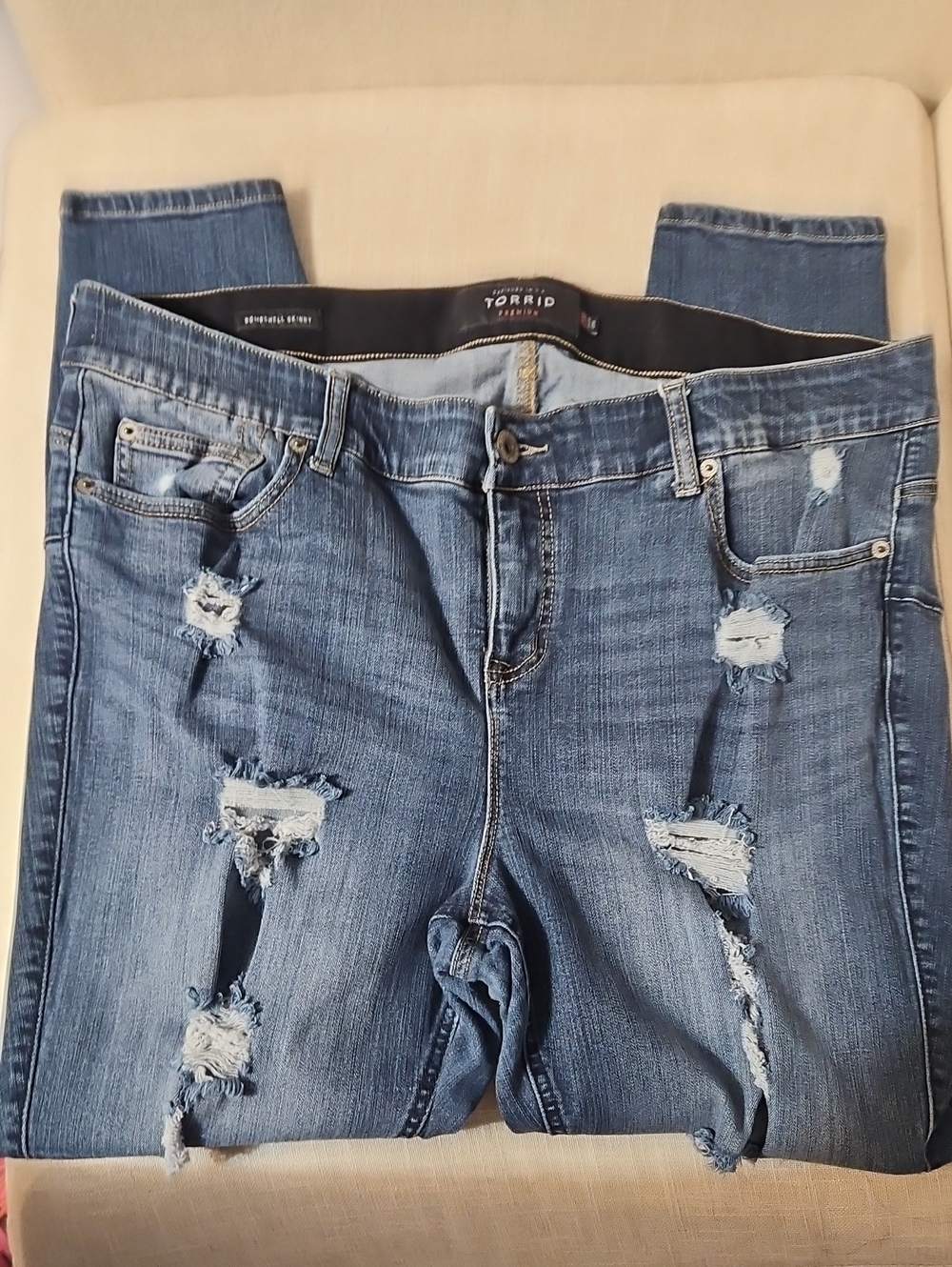torrid Ripped Medium Blue Bombshell Skinny Jeans